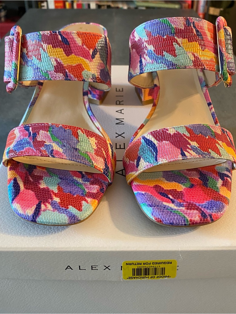 Alex Marie Multicolor Strappy Block Heel Sandals